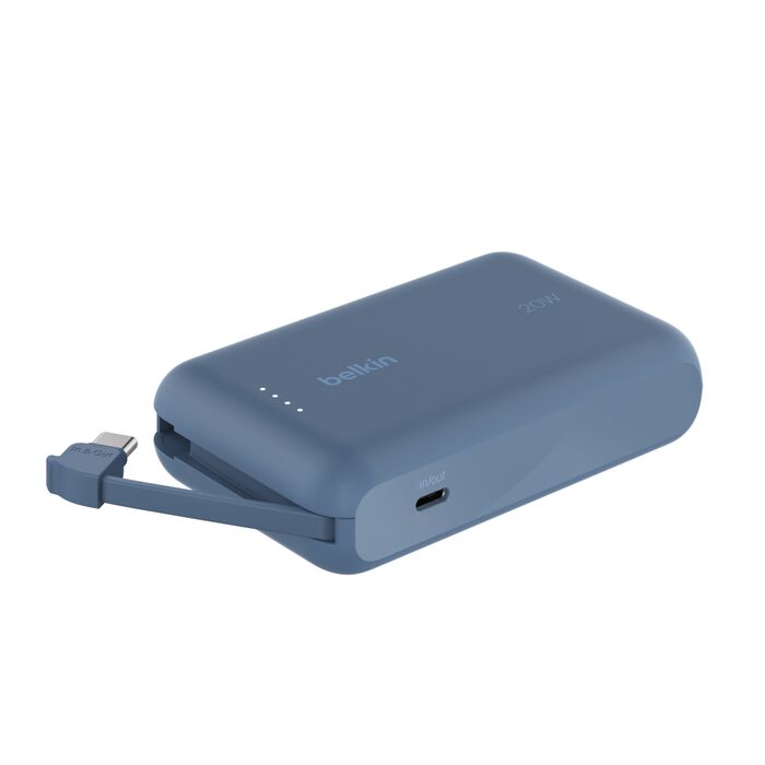 Belkin BoostCharge 10K Power Bank 20W Dual USB-C Integrated Cable Blue