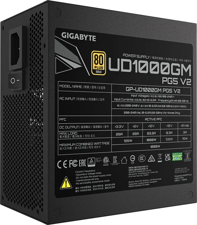 Gigabyte UD1000GM PG5 V2 1000W 80 Plus Gold Fully Modular ATX Power Supply 10Y