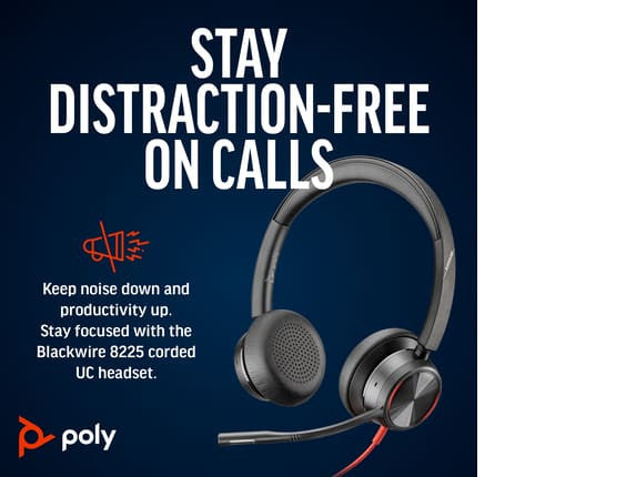 HP POLY BLACKWIRE 8225 MS , STEREO USB-C CORDED HEADSET , ANC , INC USB-A ADAPTOR - 8X225AA