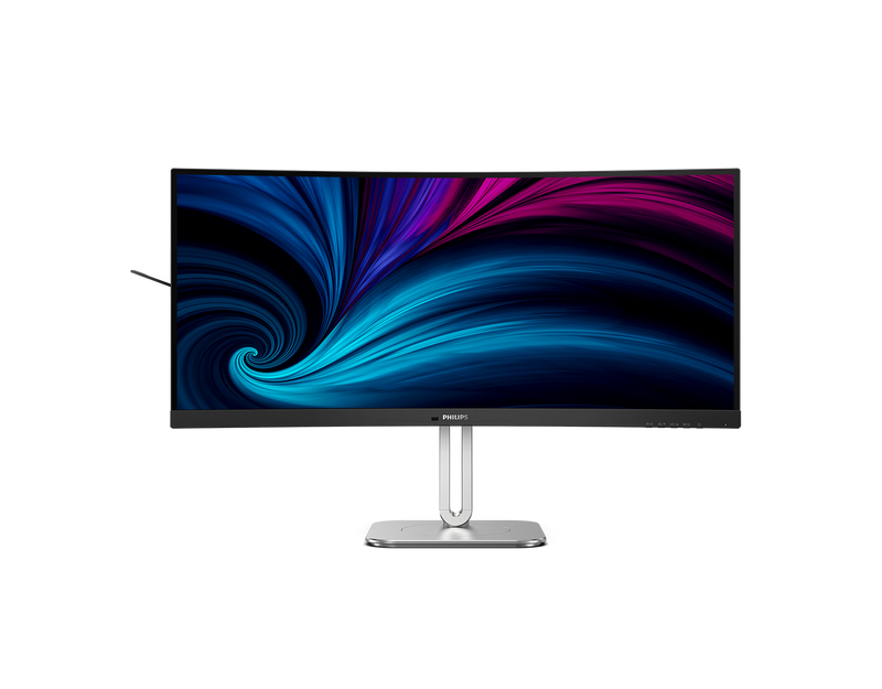 Front view of Philips 34-inch curved ultrawide WQHD VA monitor with 1500R curvature and ultra-thin bezels