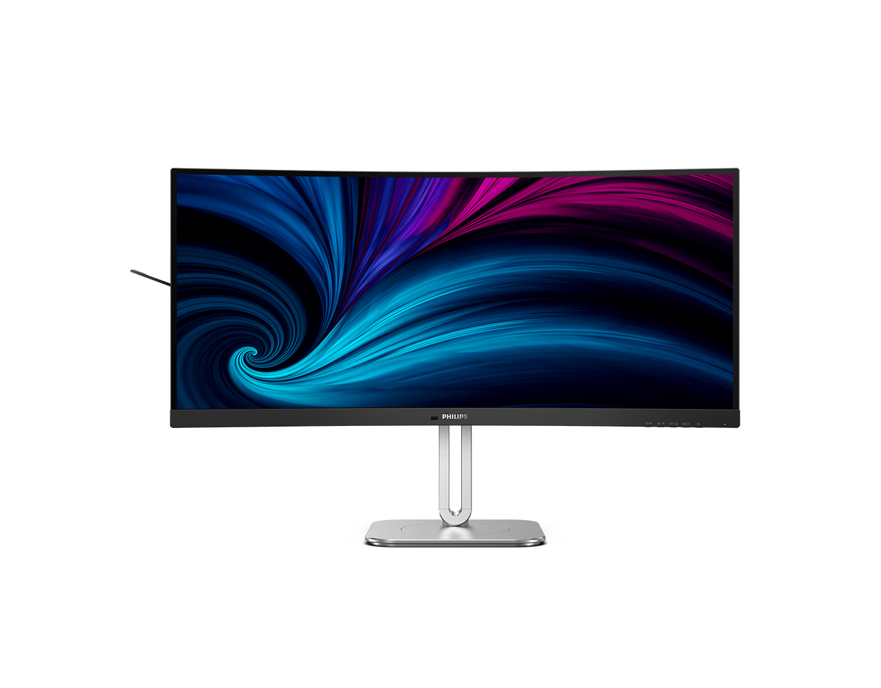 Front view of Philips 34-inch curved ultrawide WQHD VA monitor with 1500R curvature and ultra-thin bezels