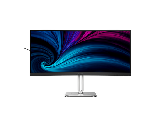 Front view of Philips 34-inch curved ultrawide WQHD VA monitor with 1500R curvature and ultra-thin bezels