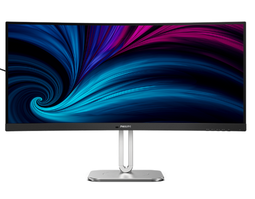 Front view of Philips 34-inch curved ultrawide WQHD VA monitor with 1500R curvature and ultra-thin bezels