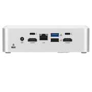 Rear panel of ASUS NUC showing HDMI ports, Thunderbolt 4 ports, USB-A ports, RJ-45 Ethernet, and DC-in connector