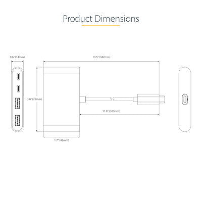 STARTECH 0.3M, USB-C HUB, 100W, USB(2), USB-C(2), 5GBPS, 2YR - 5G2A2CPDB-USB-C-HUB