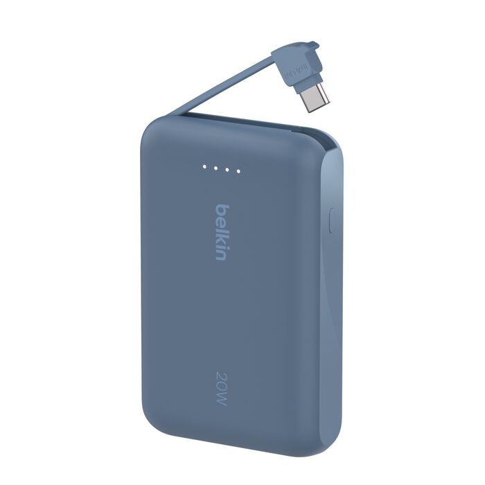 Belkin BoostCharge 10K Power Bank 20W Dual USB-C Integrated Cable Blue