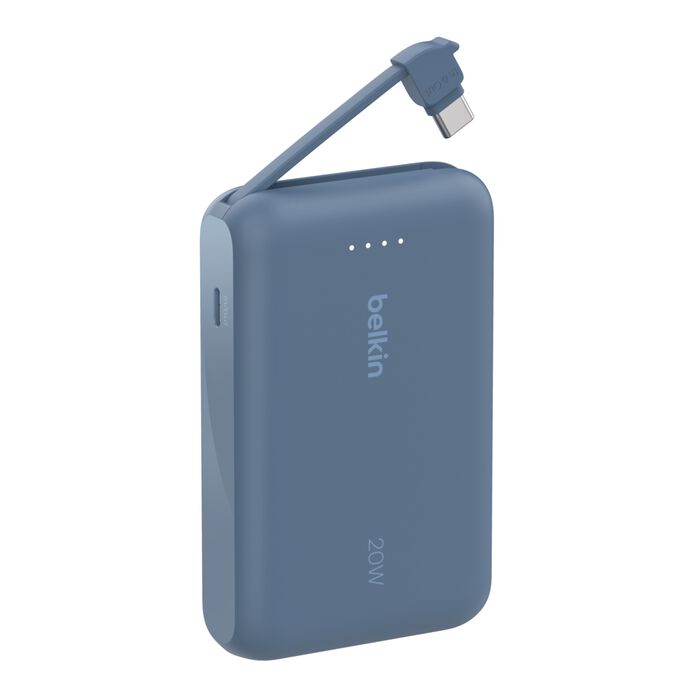 Belkin BoostCharge 10K Power Bank 20W Dual USB-C Integrated Cable Blue
