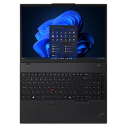 A Lenovo T16 Gen 4 Notebook, fully folded down to 180° to accentuate the hinge actuation range.