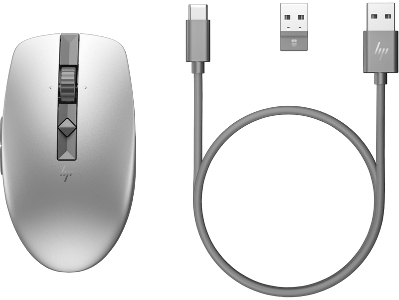 HP 710 Rechargeable Silent Bluetooth Mouse 2.4GHz Bluetooth 5.3 6 Button Silver 6E6F1AA