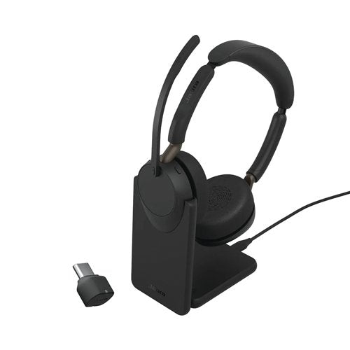 Jabra Evolve3 65 UC Wireless Stereo Bluetooth ANC Headset Charging Stand Link390 USB-C
