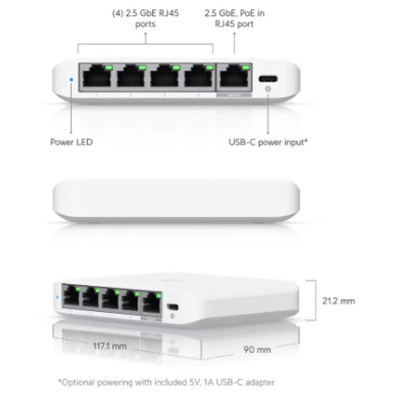 Ubiquiti Flex Mini 2.5G 5 Port Gigabit Switch 4x 2.5GbE PoE Input