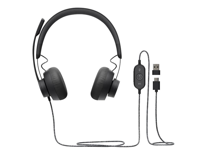 LOGITECH ZONE WIRED MS STEREO HEADSET, NOISE CANCELLING MIC, USB-C W/USB-A ADAPTER 2YR WTY 981-001096