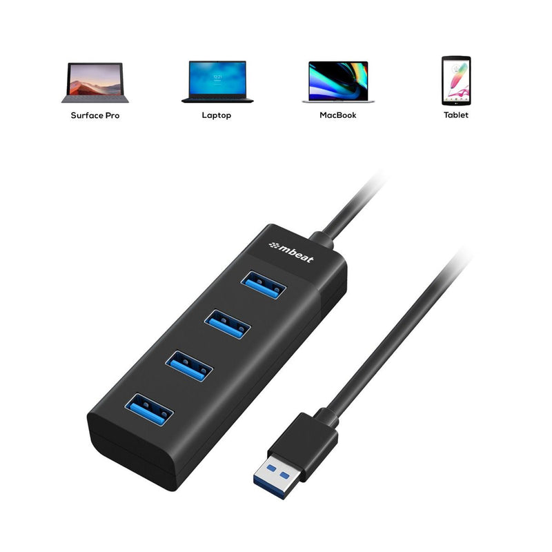mbeat 4-Port USB 3.0 Hub - Black - MB-U3H-4K