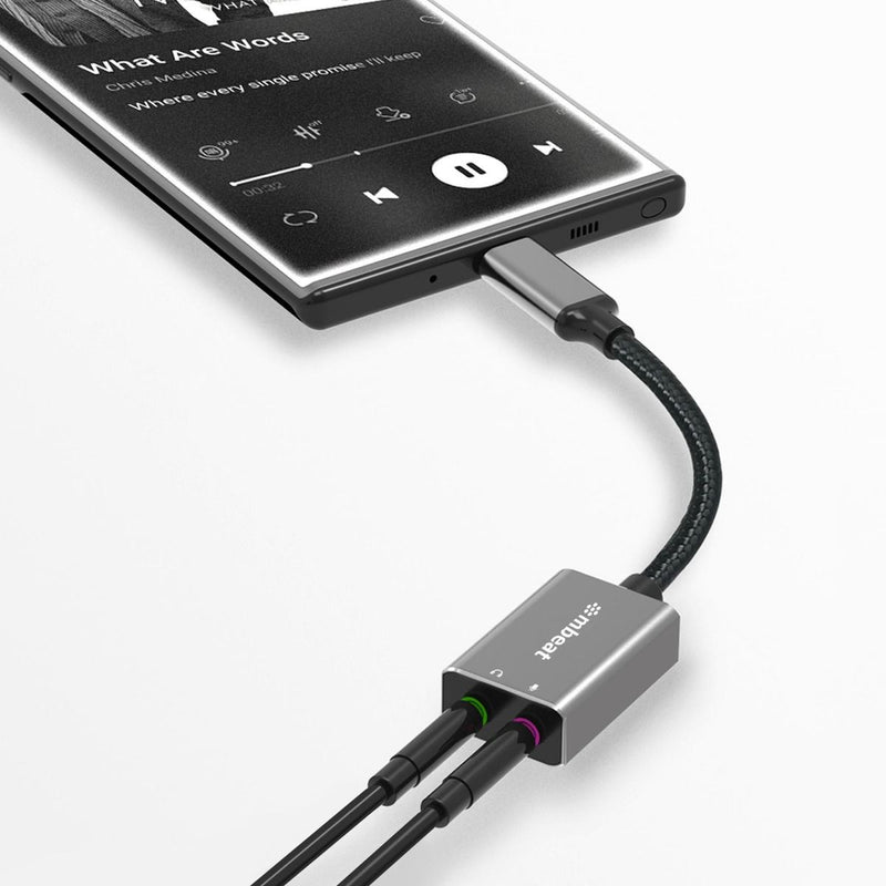 mbeat Elite USB-C to 3.5mm Audio and Microphone Adapter - Adds Headphone Audio and Microphone Jack to USB-C Computer, Tablet Smartphone Devices - Spa