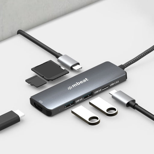 mbeat Elite 7-in-1 Multifunction USB-C 3.2 Hub with 8K HDMI 100W Pass Through - 1x HDMI, 2x USB-A 1x USB-C, 1x USB-C 100W Charging, 1x Micro-SD