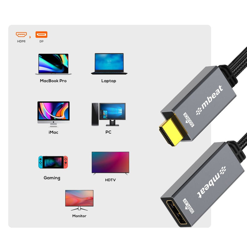 mbeat ToughLink HDMI to DisplayPort Adapter with USB Power