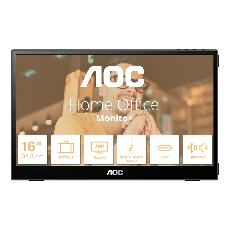 AOC 16T20 15.6in FHD IPS Portable Monitor – 60Hz – 5ms – HDR – USB‑C/Mini HDMI