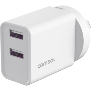COMSOL 12W 2 PORT USB-A WALL CHARGER (WHITE) - AC12A2W