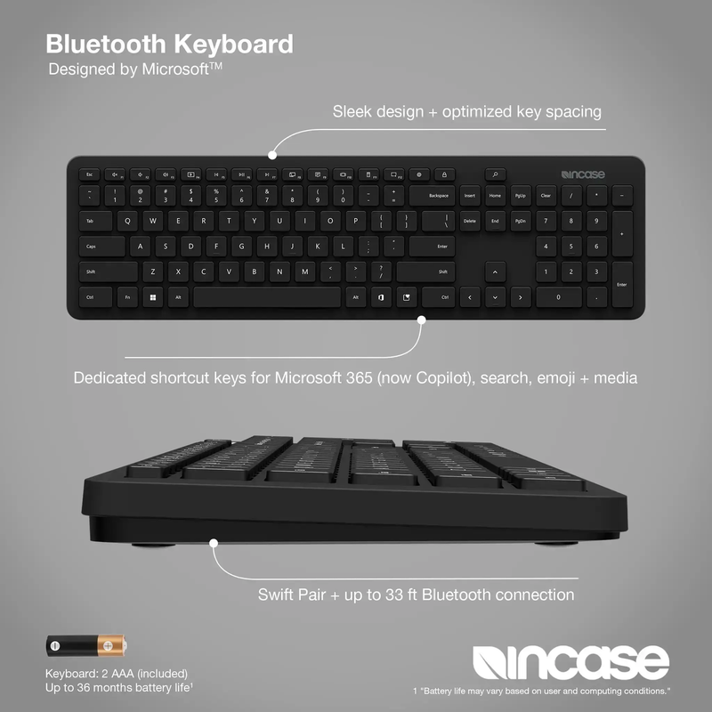 Incase Designed by Microsoft Wireless Keyboard, Bluetooth, MS Office - QSZ-00017