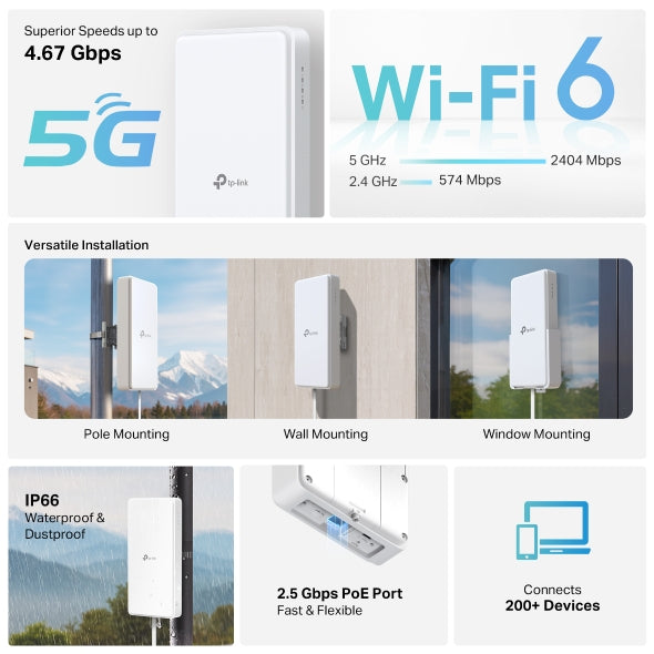 TP-Link Archer NX500-Outdoor 5G AX3000 WiFi 6 Outdoor Router IP66 2.5GbE PoE