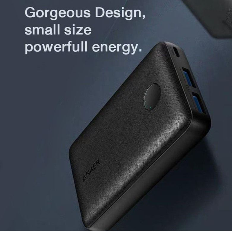 Slim black power bank viewed from the side, showing smooth matte surface and rounded edges