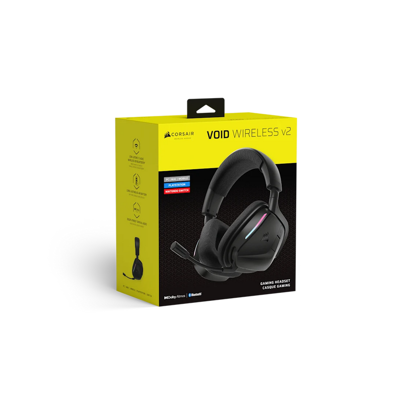 Corsair VOID V2 RGB Wireless Gaming Headset Carbon Tri-Mode Dolby Atmos 130Hr Battery