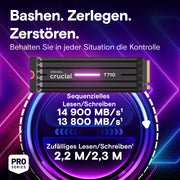 Micron Crucial T710 SSD with performance specifications on a purple and blue background