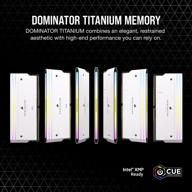 Corsair DOMINATOR® TITANIUM RGB 64GB (2x32GB) DDR5 DRAM 6400MT/s CL32 Intel XMP Memory Kit — White