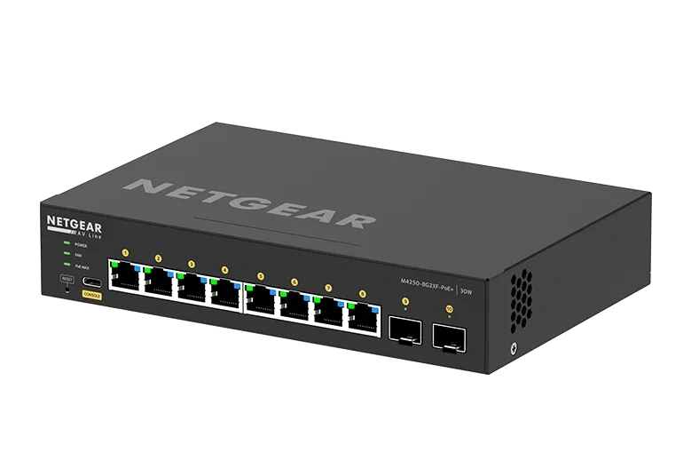 NETGEAR 8 Port Managed L2 PoE+ AV Switch 8x PoE+ 2x SFP+ 220W Lifetime