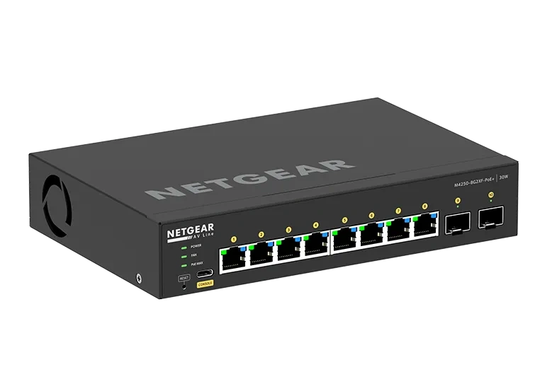 NETGEAR 8 Port Managed L2 PoE+ AV Switch 8x PoE+ 2x SFP+ 220W Lifetime