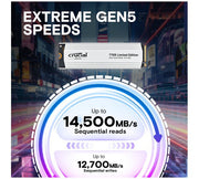 Crucial T705 2TB Gen5 NVMe SSD White Heatsink - 14500/12700 MB/s R/W 1200TBW 1550K IOPs 1.5M hrs MTTF DirectStorage for Intel 14th Gen AMD Ryzen