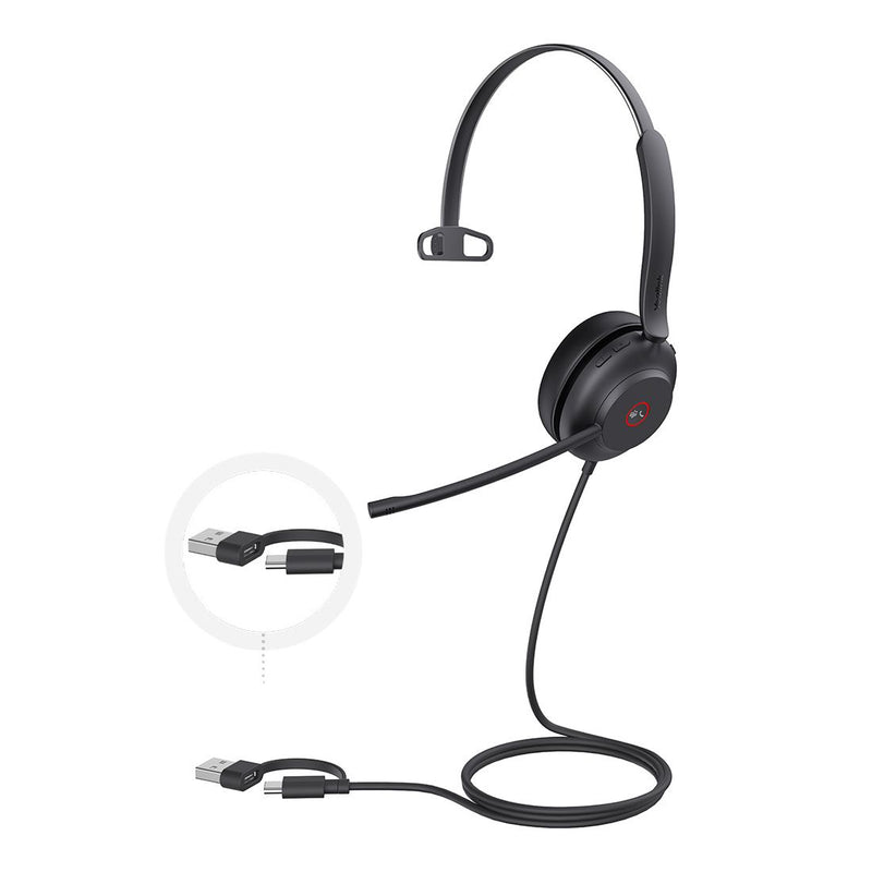 Yealink UH37 Mono UC Headset USB-C Noise Cancelling Mic Leather C/A Adapter
