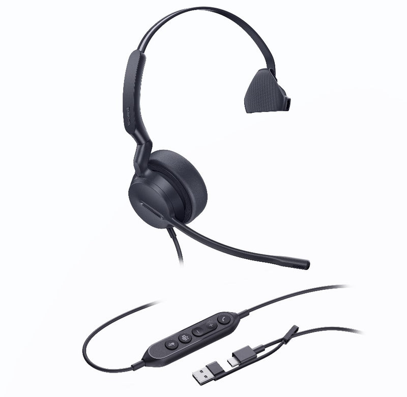 Yealink UH44 Mono MS Headset USB-C Noise Cancelling Mic Leather C/A Adapter