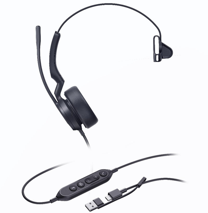 Yealink UH44 Mono MS Headset USB-C Noise Cancelling Mic Leather C/A Adapter