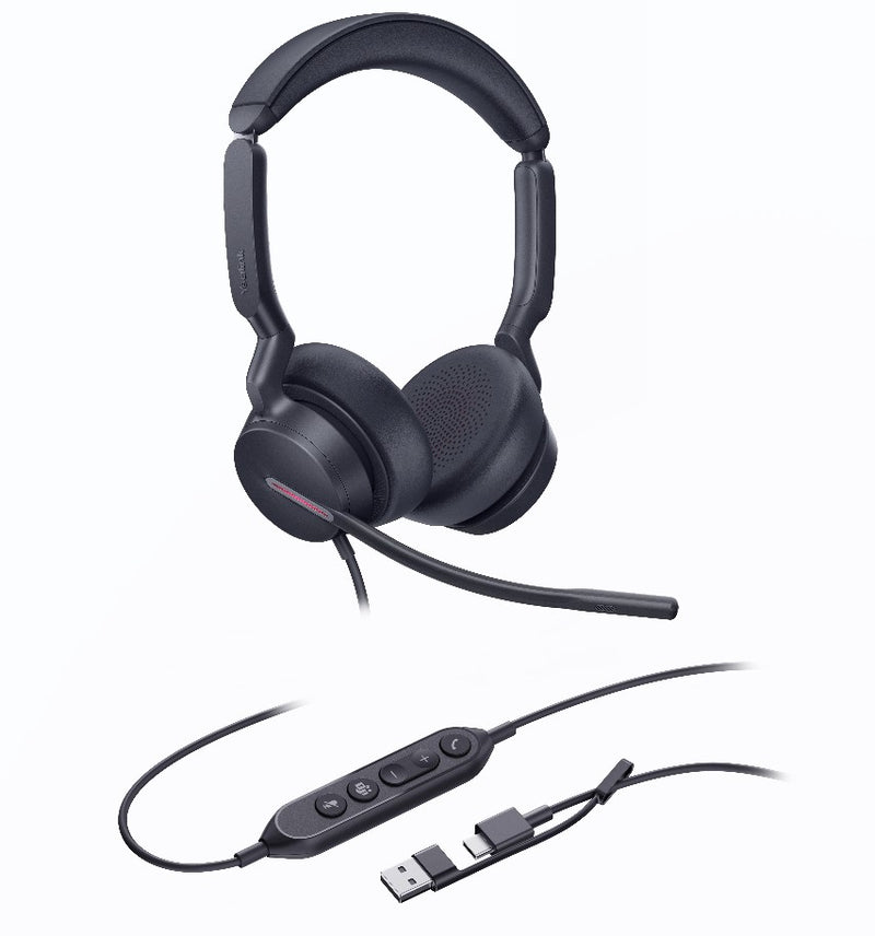 Yealink UH46 Stereo MS Headset USB-C Noise Cancelling Mic Leather C/A Adapter