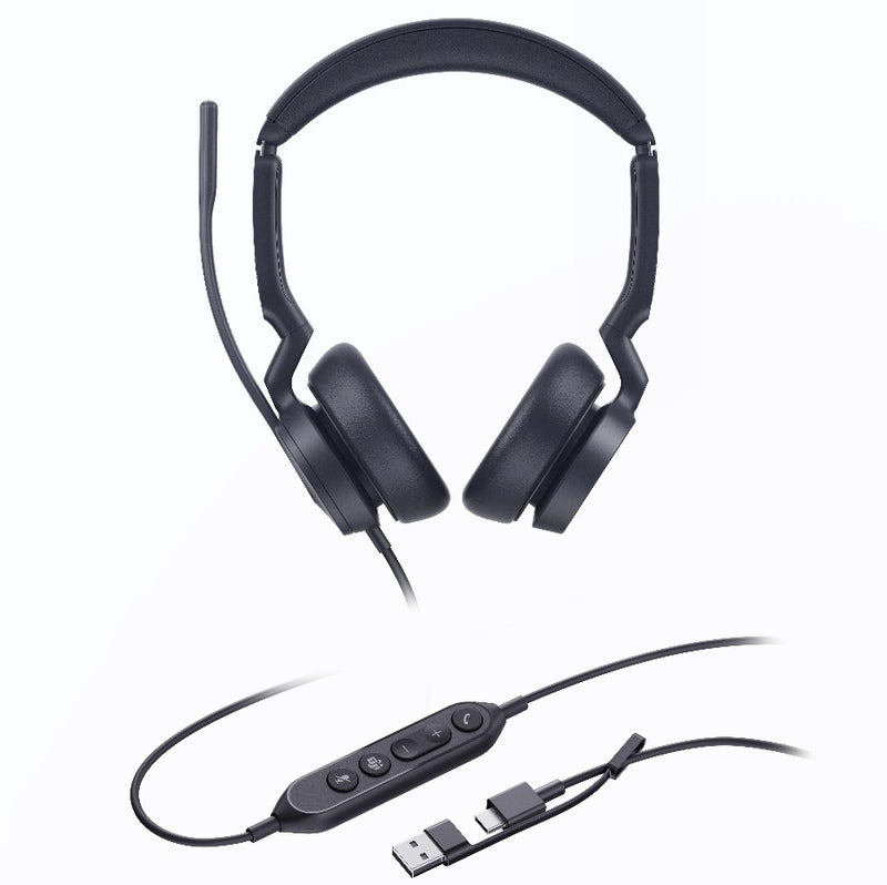 Yealink UH46 Stereo MS Headset USB-C Noise Cancelling Mic Leather C/A Adapter