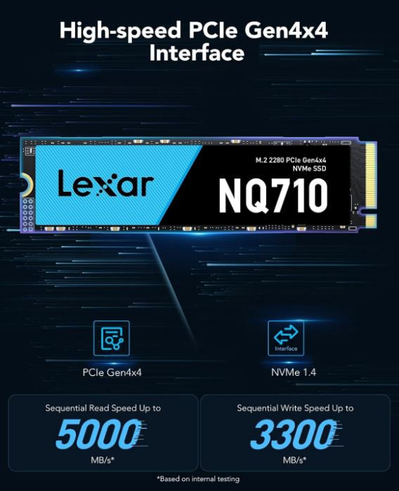 Lexar LNQ710X500G-RNNNG 500GB M.2 2280 PCIe Gen4x4 NVMe SSD, read up to 4400MB/s, write up to 1700MB/s