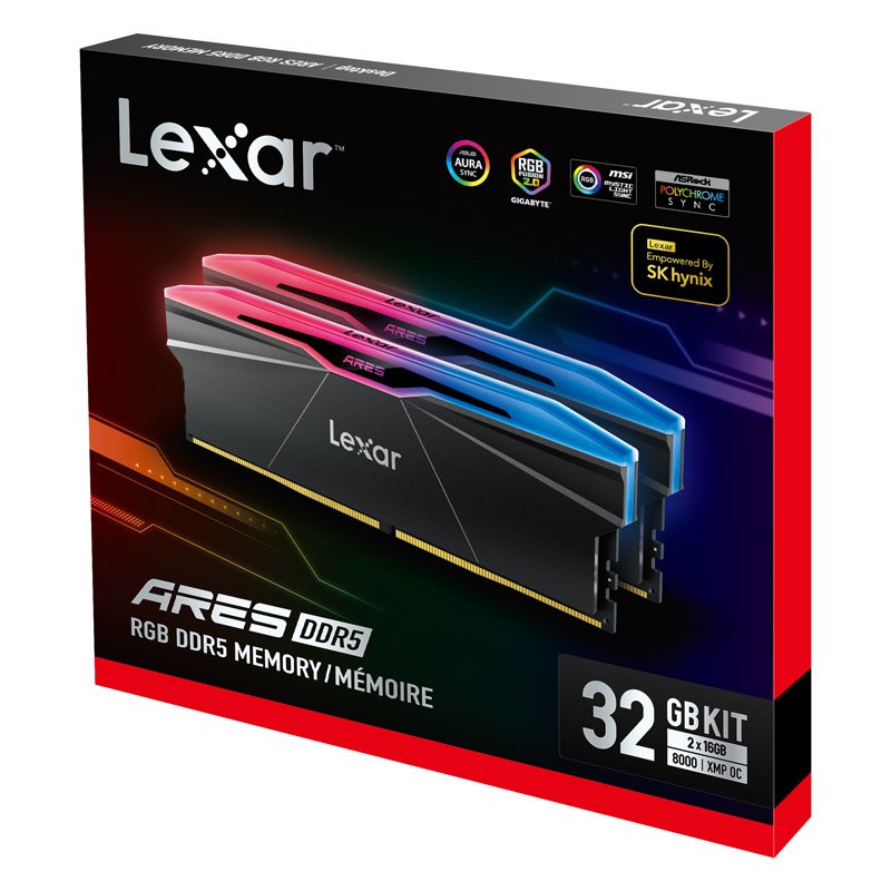 DDR5 32GB RAM Lexar ARES 2nd Gen RGB 8000MHz (2x16GB) CL38 UDIMM Desktop Memory Kit