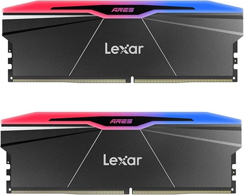 Two Lexar Ares RAM modules on a white background