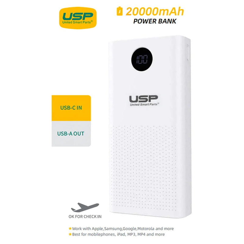 USP 20K mAh Power Bank - 2 USB-A, Digital Display