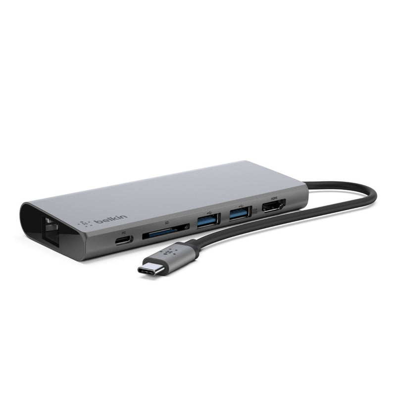 BELKIN 6 PORT 4K USB-C HUB, USB-C(1), USB3.1(2), HDMI(1), SD, RJ45, 60W PASSTHROUGH, 2YR - F4U092BTSGY