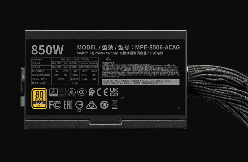 Cooler Master 850W MWE V3 80 Plus Gold Power Supply, ATX 3.1, Non-Modular, 5yrs