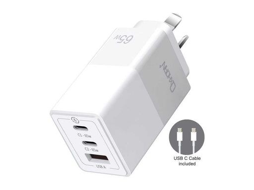 Oxhorn 65W GaN Type C fast Charger 3 Port 2xUSB-C 1xUSB-A with cable