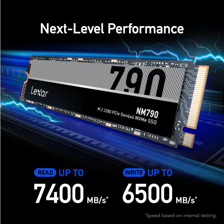 Lexar LNM790X002T-RNNNG Internal SSD 2TB M.2 2280 PCIe Gen 4x4 NVMe SSD up to 7400MB/s read, 6500MB/s write