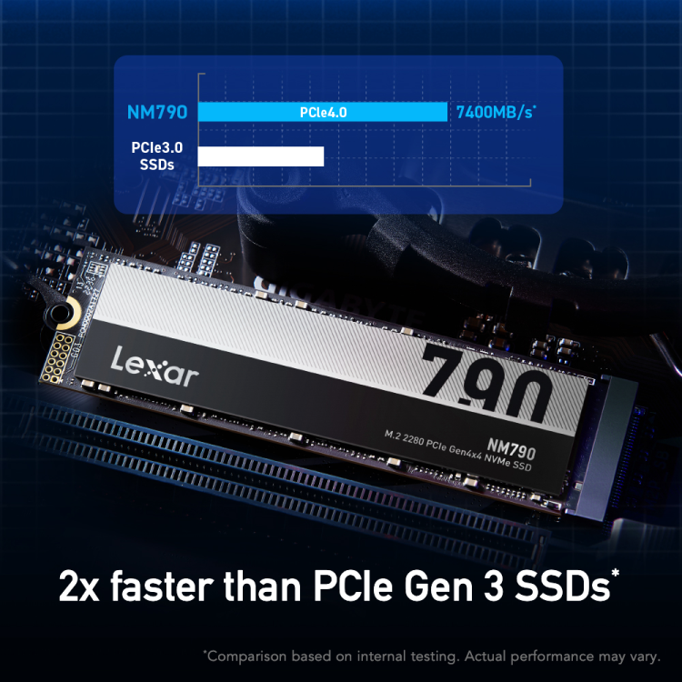 Lexar LNM790X004T-RNNNG Internal SSD 4TB M.2 2280 PCIe Gen 4x4 NVMe SSD up to 7400MB/s read, 6500MB/s write