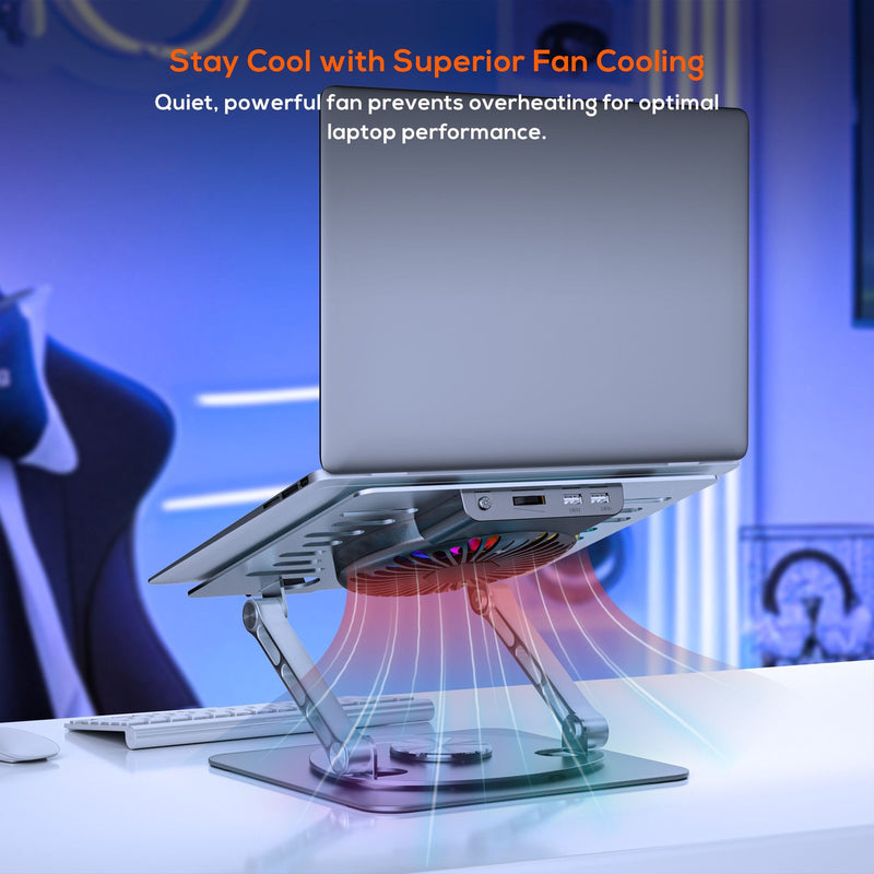 Stage S8 Rotating Laptop Stand with RGB Cooling Fan and USB Ports