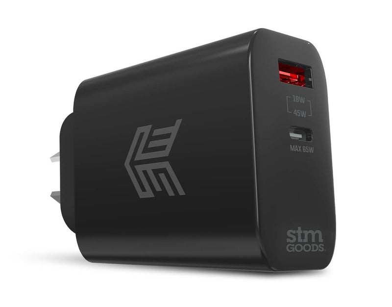 STM 65W DUAL PORT (USB-C & USB-A) POWER ADAPTER (AUNZ) - BLACK - STM-931-381Z-02