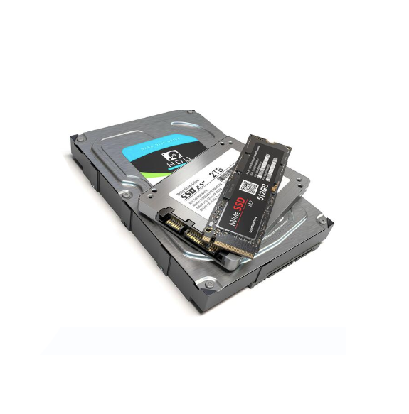 Hard drive and solid-state drive on a white background