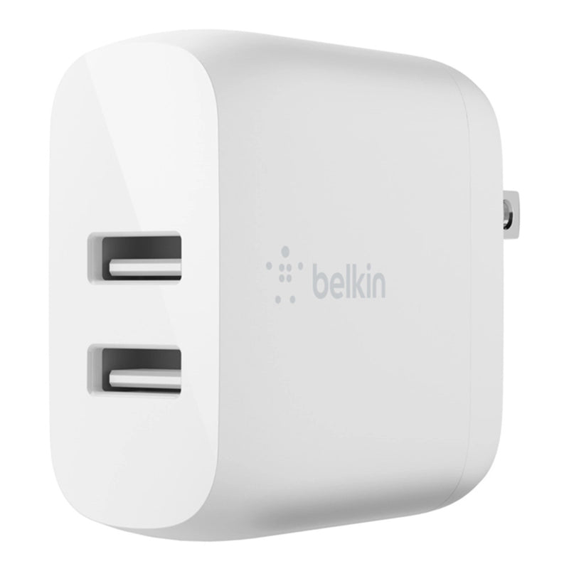 BELKIN 2 PORT WALL CHARGER, 12W, USB-A (2), BOOST CHARGE, WHITE, 2YR WTY WITH $2500 CEW - WCB002AUWH