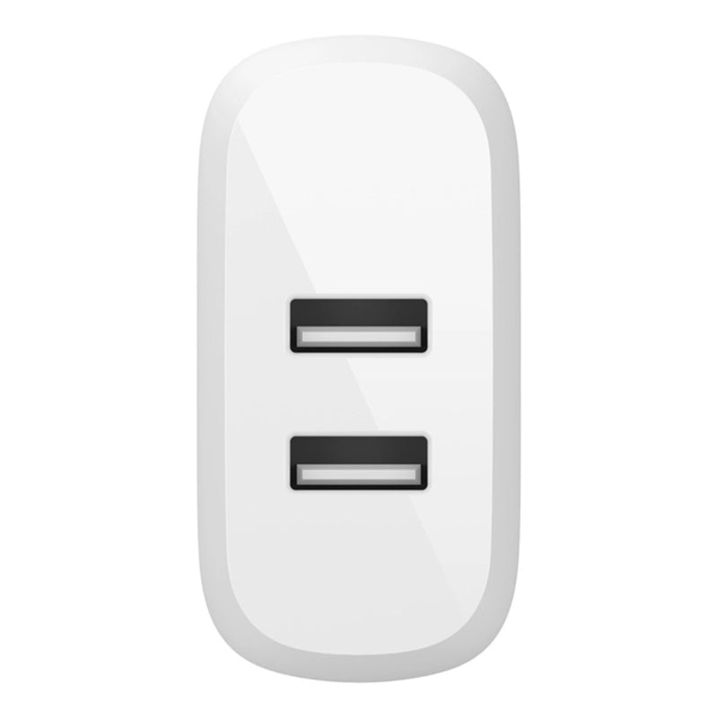 BELKIN 2 PORT WALL CHARGER, 12W, USB-A (2), BOOST CHARGE, WHITE, 2YR WTY WITH $2500 CEW - WCB002AUWH